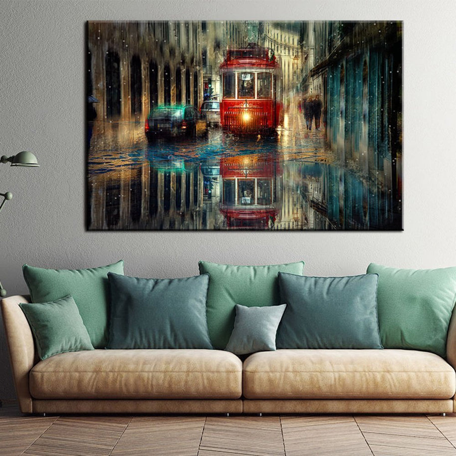 Stampa Quadro Canvas su Tela Retroilluminata con luce a LED Paesaggio urbano di Lisbona N114