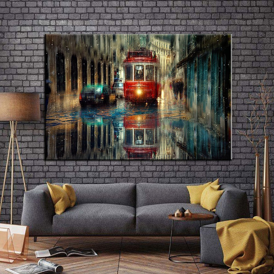 Stampa Quadro Canvas su Tela Retroilluminata con luce a LED Paesaggio urbano di Lisbona N114