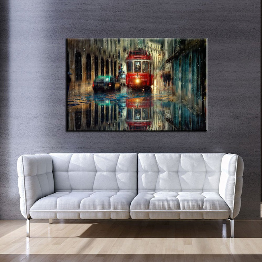 Stampa Quadro Canvas su Tela Retroilluminata con luce a LED Paesaggio urbano di Lisbona N114