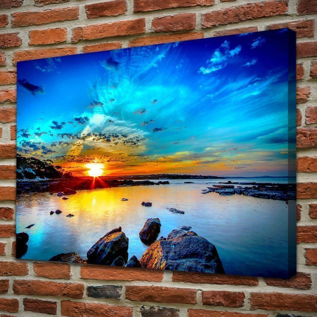 Stampa Quadro Canvas su Tela Retroilluminata con luce a LED  Tramonto sul mare N116