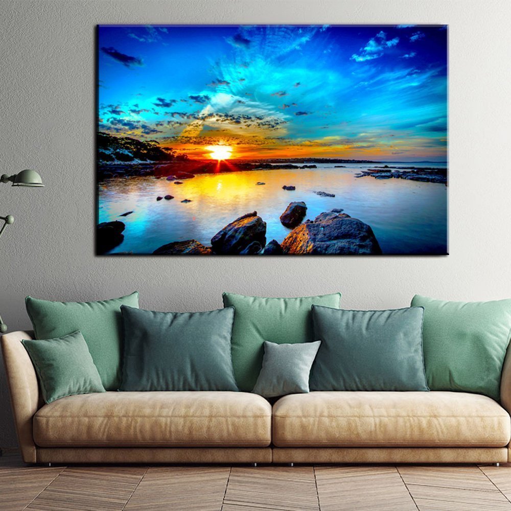 Stampa Quadro Canvas su Tela Retroilluminata con luce a LED  Tramonto sul mare N116