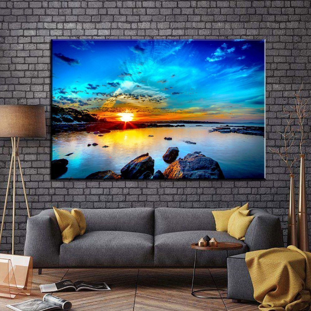 Stampa Quadro Canvas su Tela Retroilluminata con luce a LED  Tramonto sul mare N116