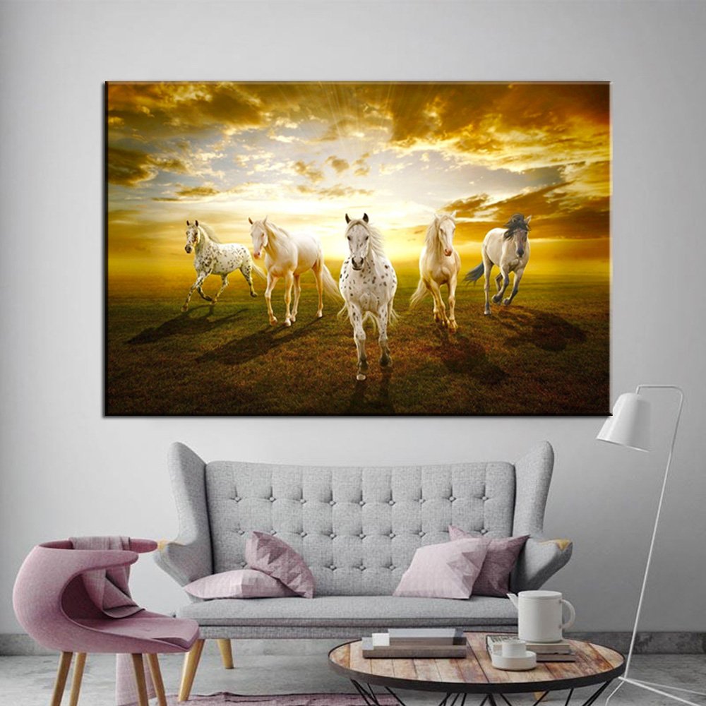 Stampa Quadro Canvas su Tela Retroilluminata con luce a LED di Cavalli al Galoppo N118