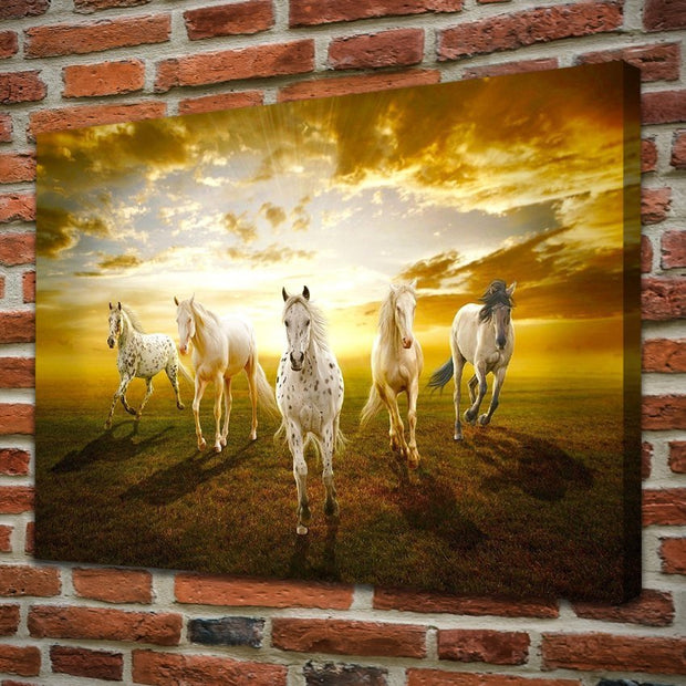 Stampa Quadro Canvas su Tela Retroilluminata con luce a LED di Cavalli al Galoppo N118