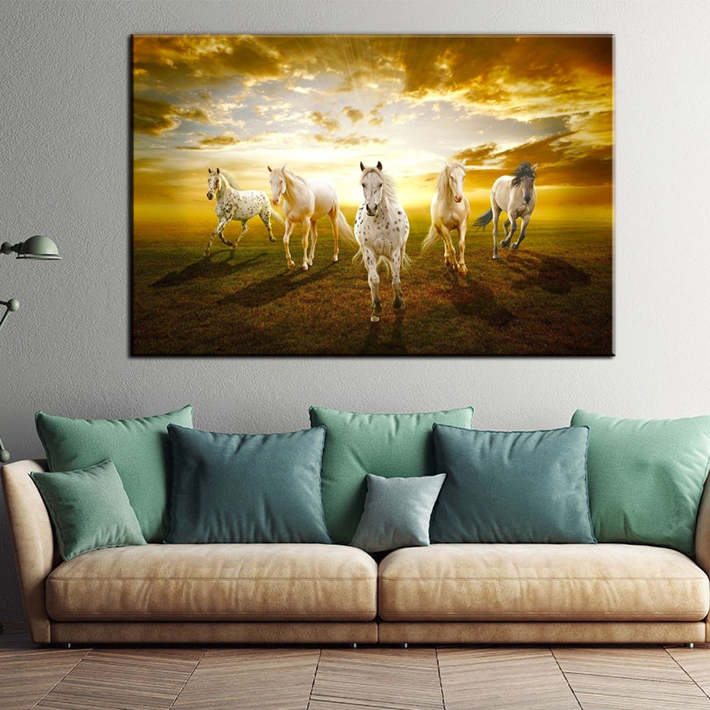 Stampa Quadro Canvas su Tela Retroilluminata con luce a LED di Cavalli al Galoppo N118