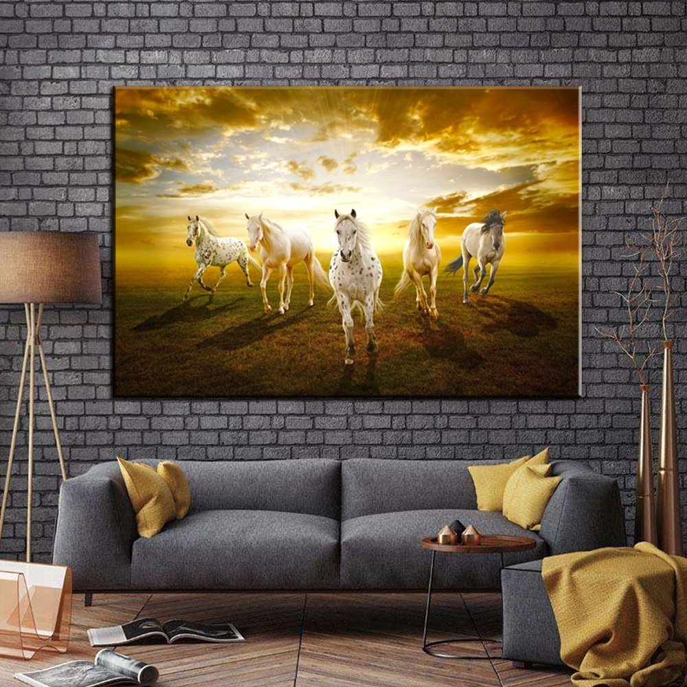 Stampa Quadro Canvas su Tela Retroilluminata con luce a LED di Cavalli al Galoppo N118