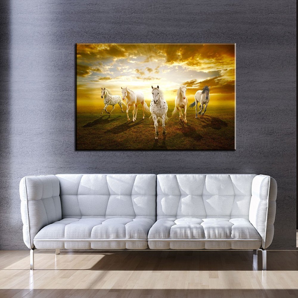 Stampa Quadro Canvas su Tela Retroilluminata con luce a LED di Cavalli al Galoppo N118
