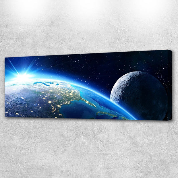 Stampa Quadro Canvas su Tela con luce a LED Pianeti Terra, Sole e Luna N121