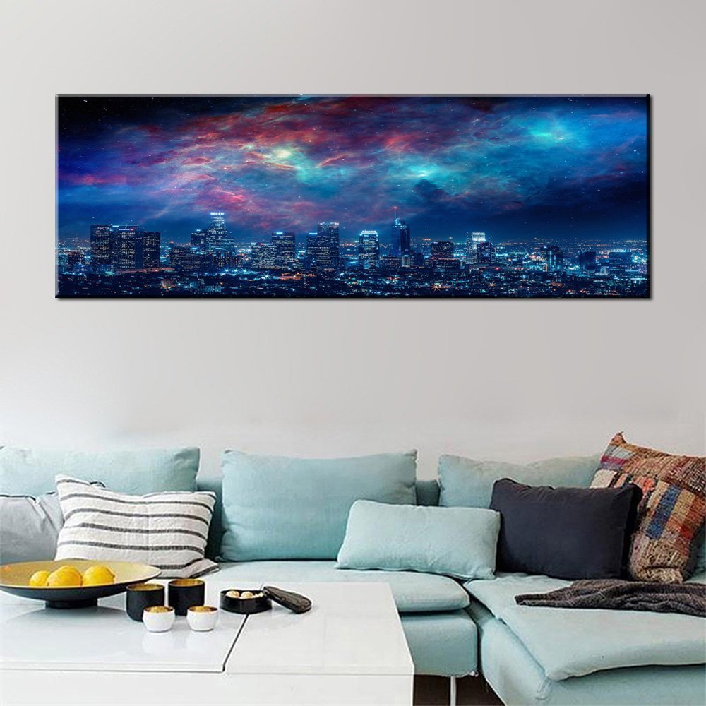 Stampa Quadro Canvas su Tela con luce a LED Paesaggio Urbano N123