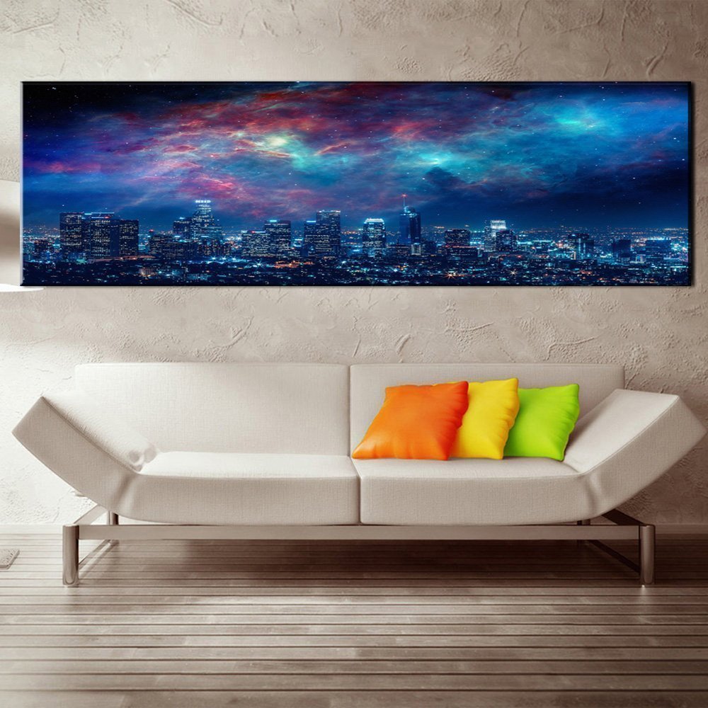 Stampa Quadro Canvas su Tela con luce a LED Paesaggio Urbano N123