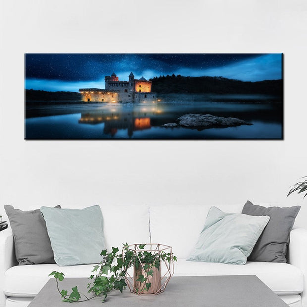 Stampa Quadro Canvas su Tela con luce a LED Castello Illuminato N125