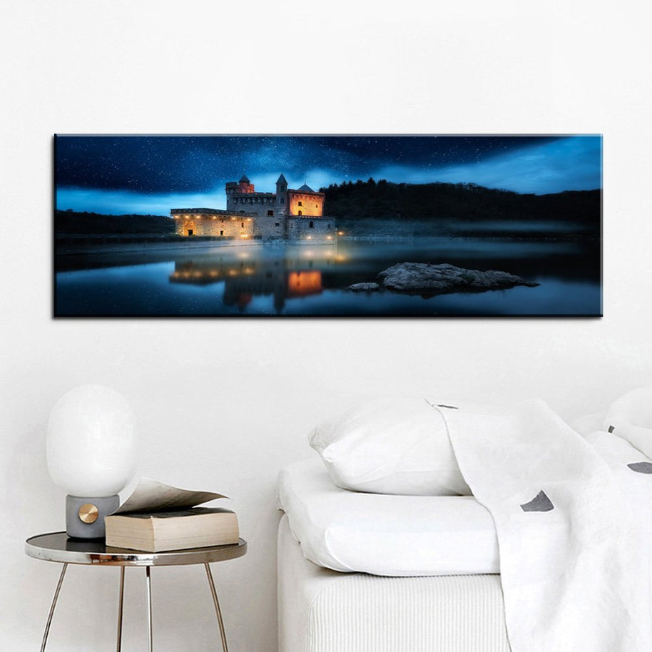Stampa Quadro Canvas su Tela con luce a LED Castello Illuminato N125