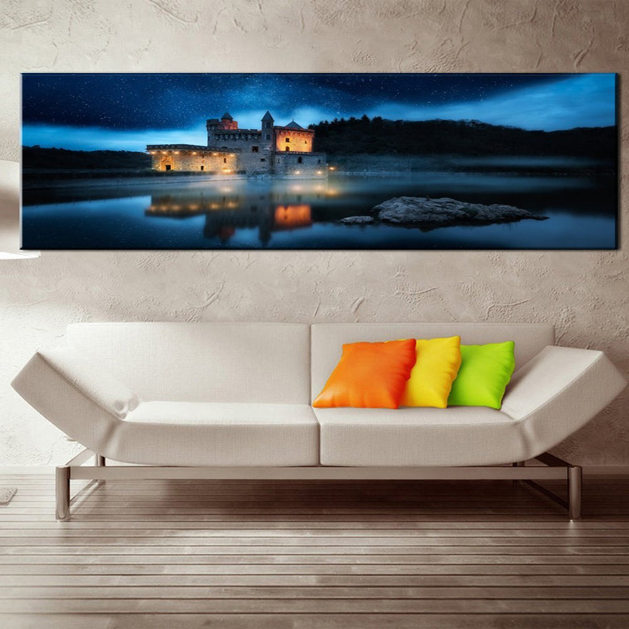 Stampa Quadro Canvas su Tela con luce a LED Castello Illuminato N125