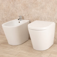 Sanitari Filo Parete Easy in Ceramica Wc con Tavoletta Senza Brida + Bidet