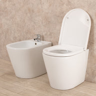 Sanitari Filo Parete Easy in Ceramica Wc con Tavoletta Senza Brida + Bidet