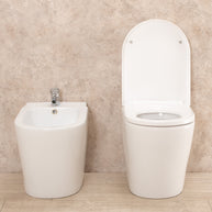 Sanitari Filo Parete Easy in Ceramica Wc con Tavoletta Senza Brida + Bidet