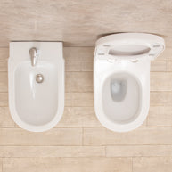 Sanitari Filo Parete Easy in Ceramica Wc con Tavoletta Senza Brida + Bidet