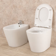 Sanitari Filo Parete Easy in Ceramica Wc con Tavoletta Senza Brida + Bidet