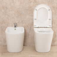 Sanitari Filo Parete Easy in Ceramica Wc con Tavoletta Senza Brida + Bidet