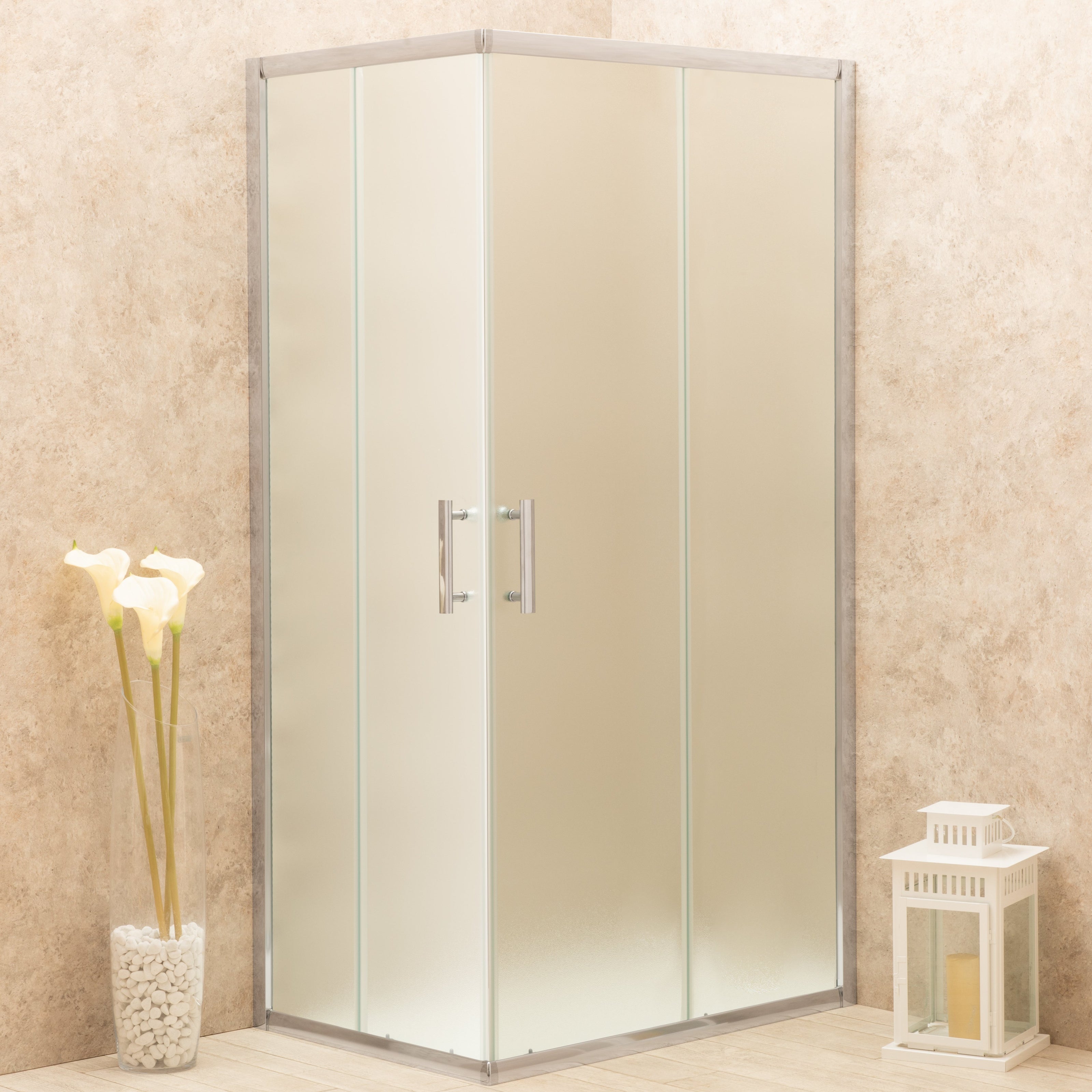 Doccia Regolabile 79x100cm Reversibile Vetri Satinati 6mm Telaio Alluminio