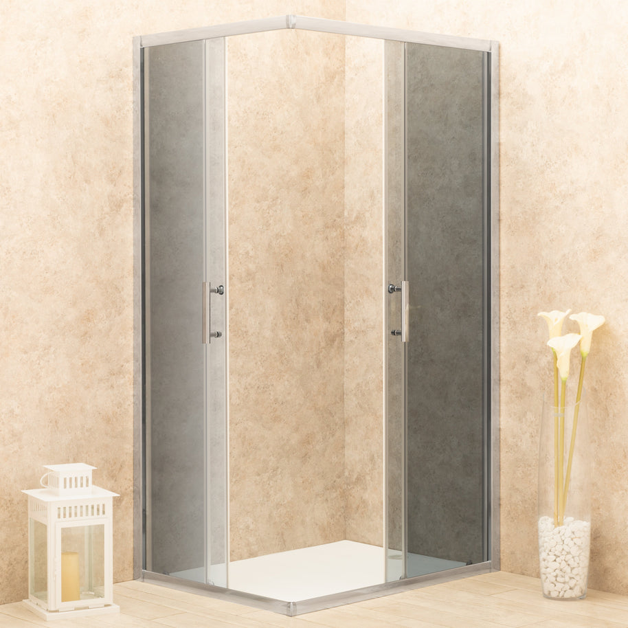Doccia 82x113cm Regolabile Reversibile Vetri Fume' 6mm Telaio in Alluminio