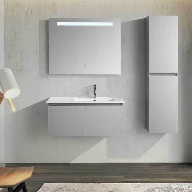 Mobile Arredo Bagno Platone 90 cm Grigio Effetto Legno Sospeso Moderno