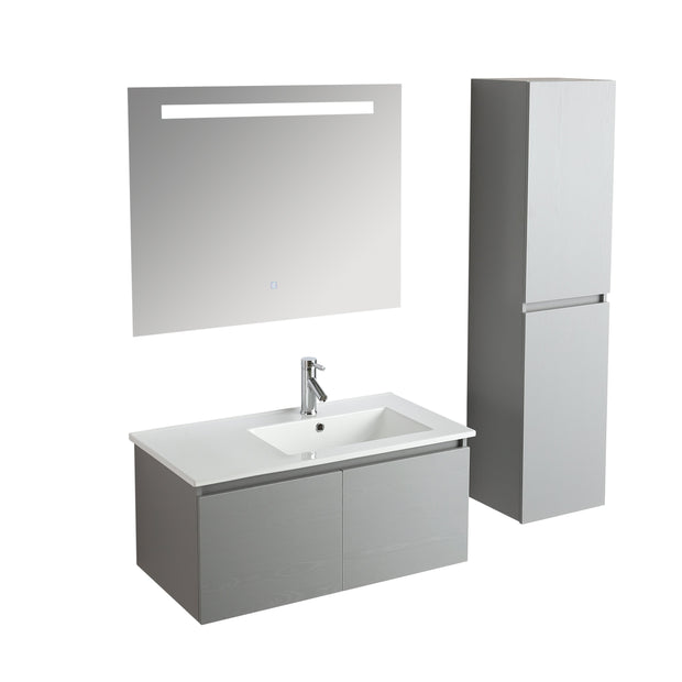 Mobile Arredo Bagno Platone 90 cm Grigio Effetto Legno Sospeso Moderno