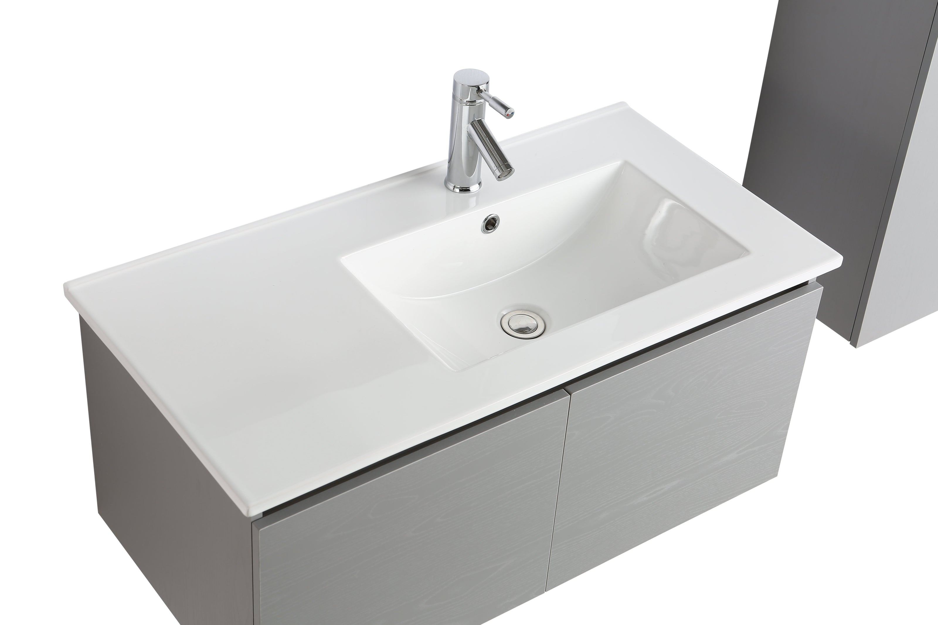 Mobile Arredo Bagno Platone 90 cm Grigio Effetto Legno Sospeso Moderno