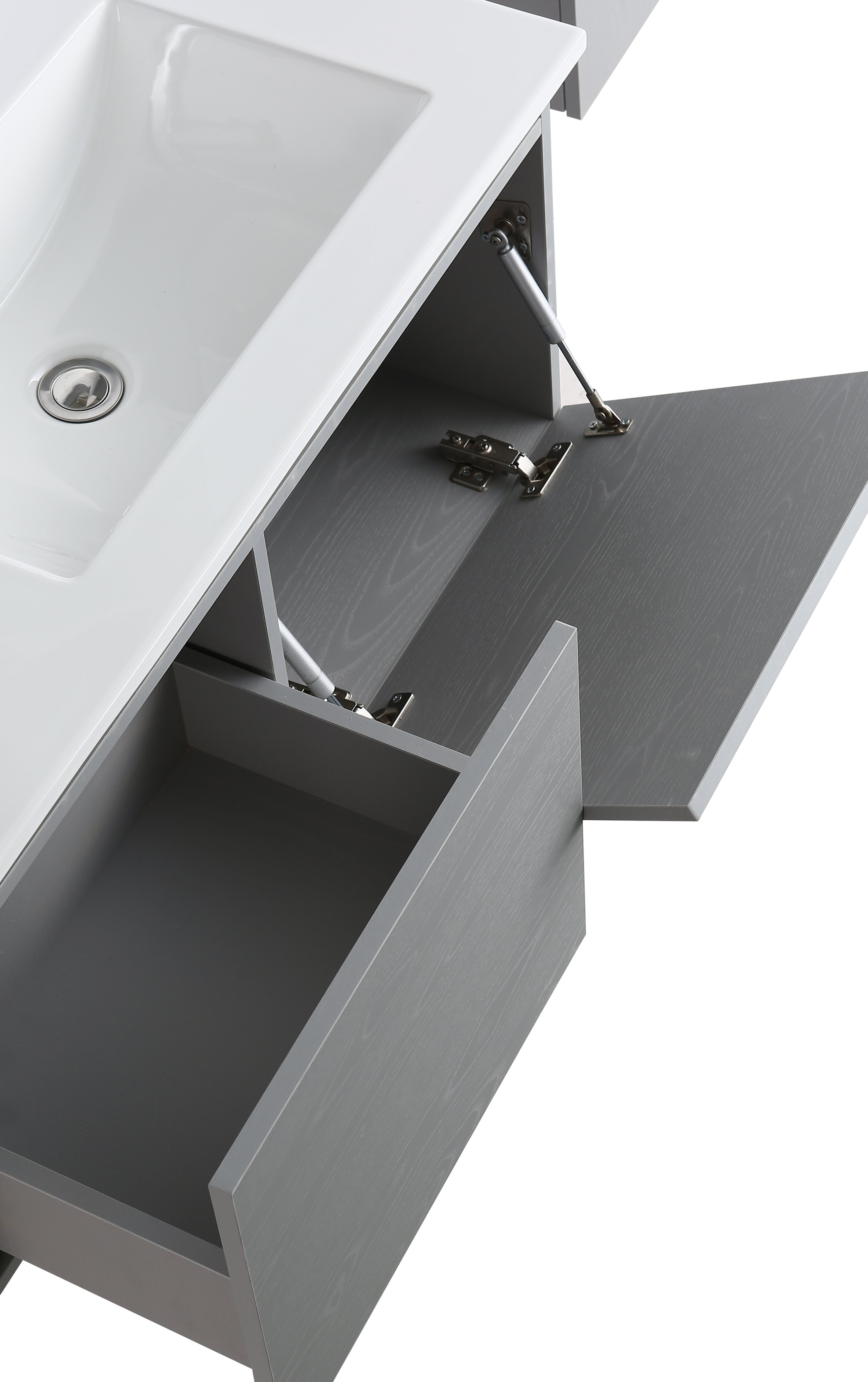 Mobile Arredo Bagno Platone 90 cm Grigio Effetto Legno Sospeso Moderno