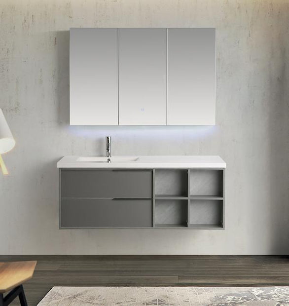 Mobile Arredo Bagno Marte 130 cm Grigio Sospeso Moderno Contemporaneo
