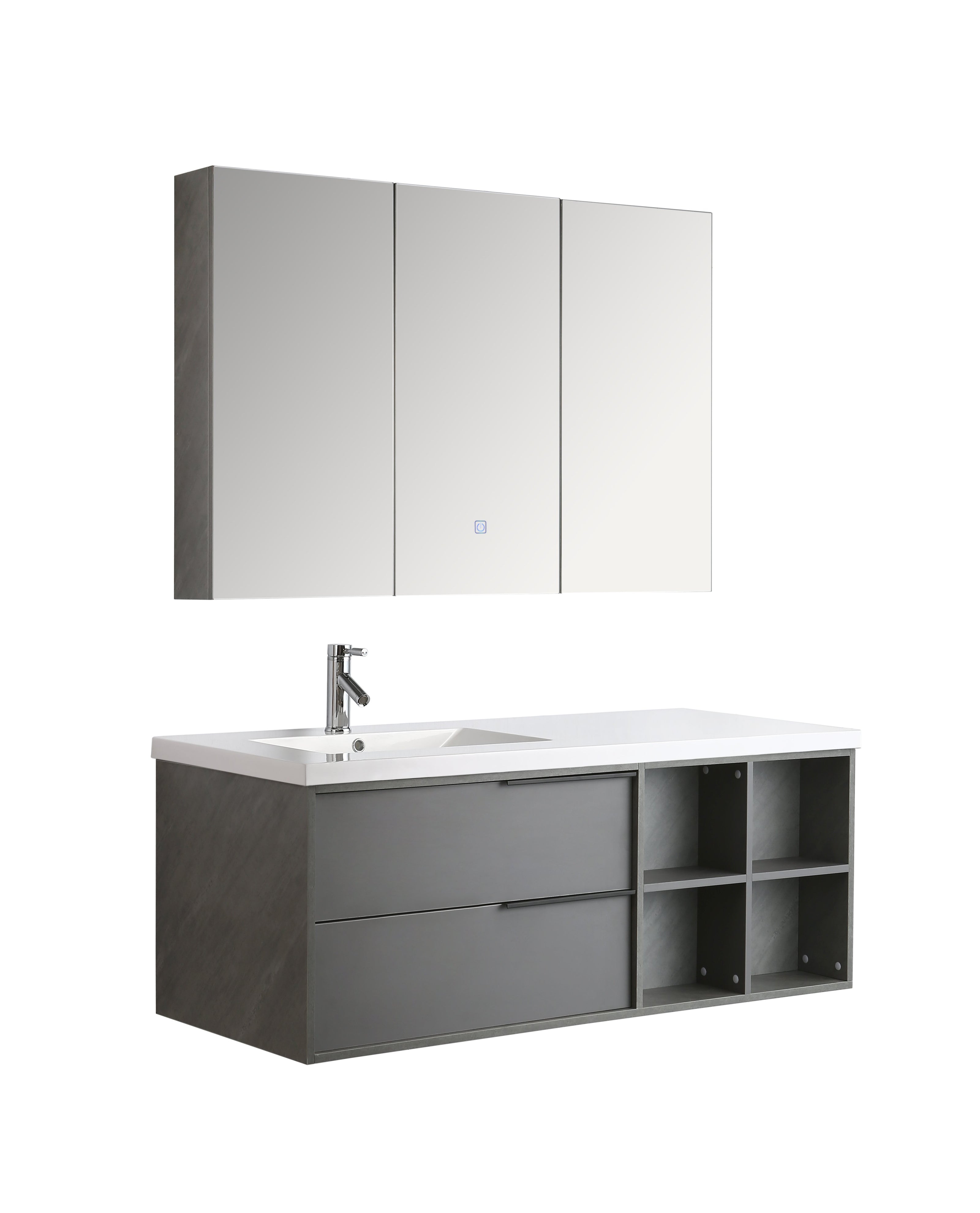 Mobile Arredo Bagno Marte 130 cm Grigio Sospeso Moderno Contemporaneo