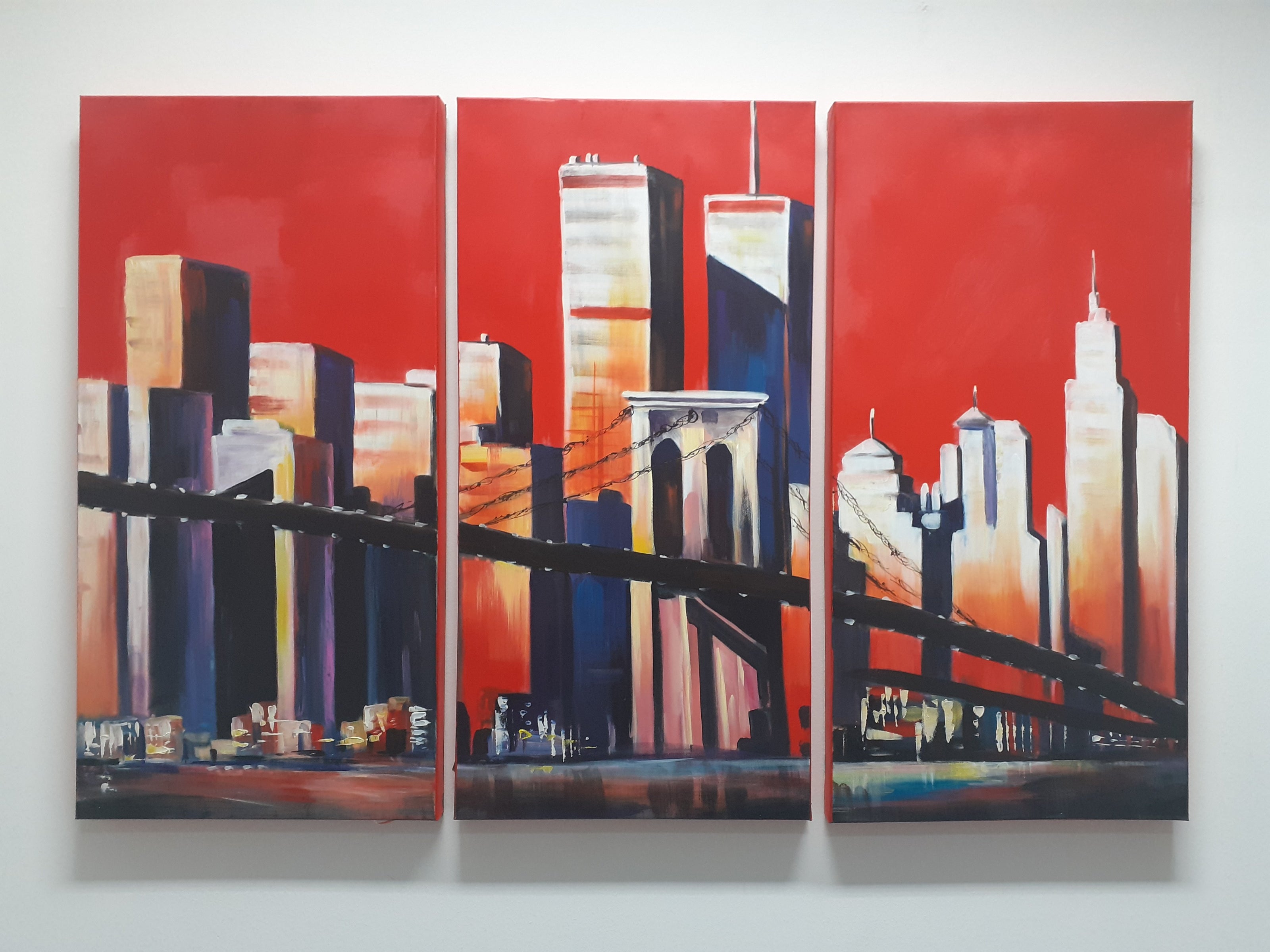 Quadro Dipinto a Mano su Tela Astratto a 3 Pannelli N51