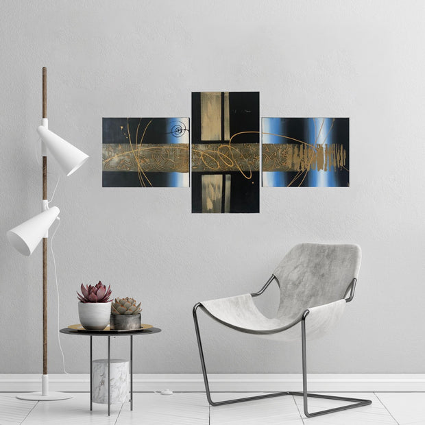 Quadro Moderno Dipinto a Mano su Tela Astratto a 3 Pannelli N55
