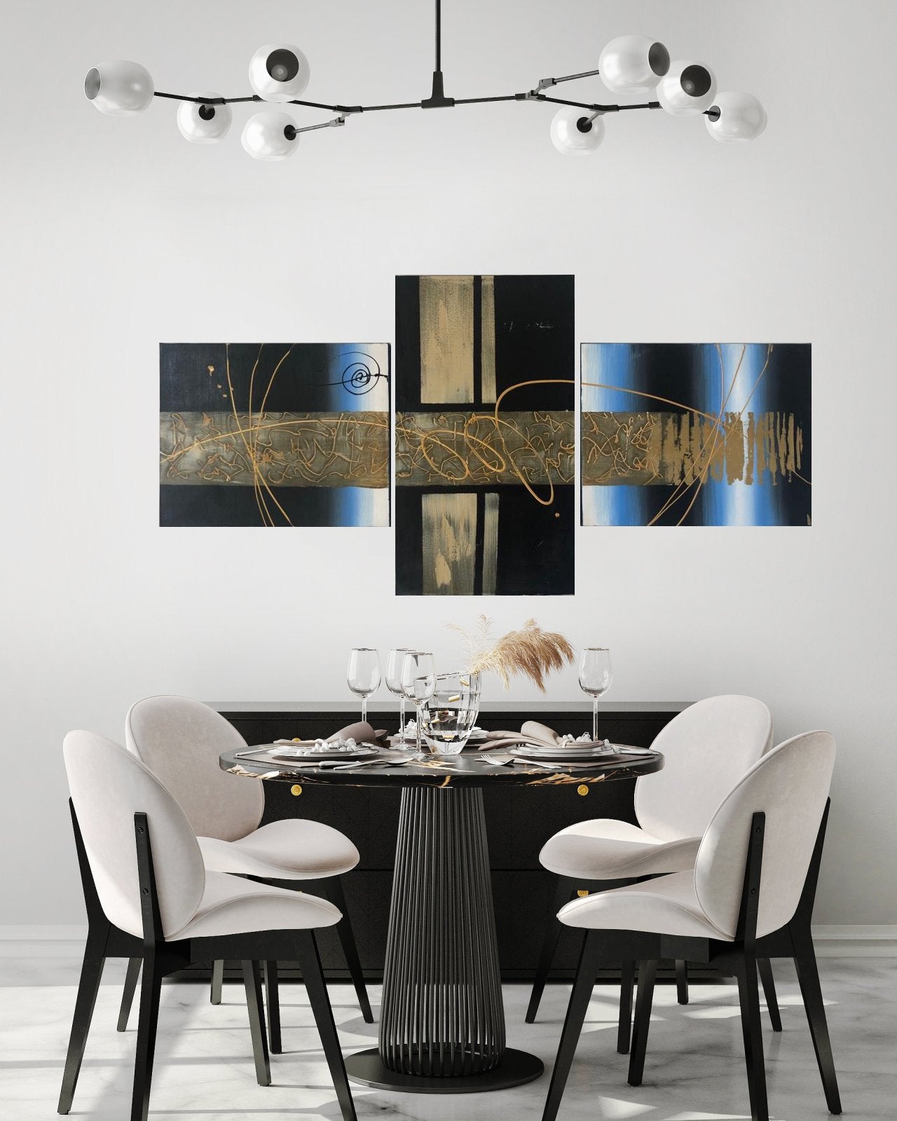 Quadro Moderno Dipinto a Mano su Tela Astratto a 3 Pannelli N55