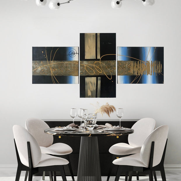 Quadro Moderno Dipinto a Mano su Tela Astratto a 3 Pannelli N55