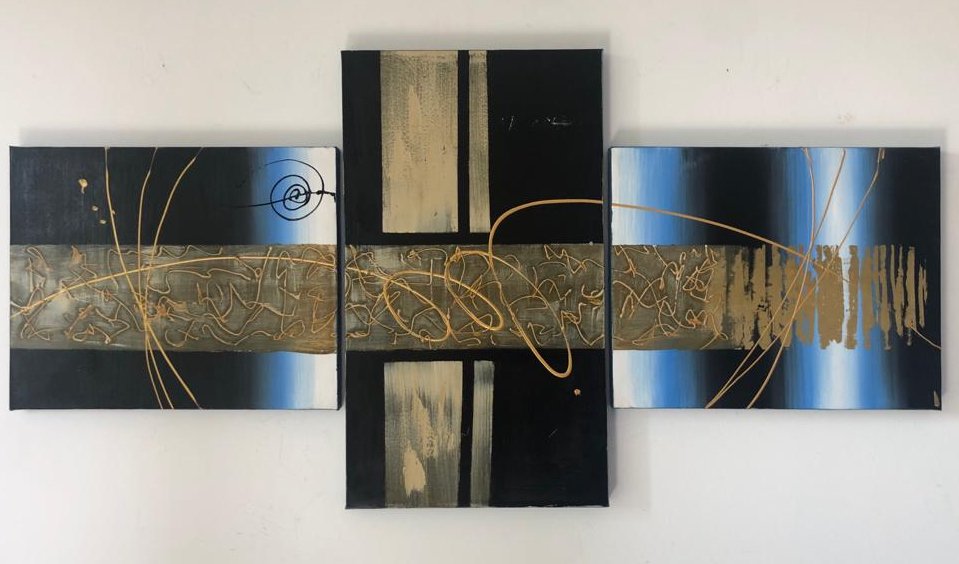 Quadro Moderno Dipinto a Mano su Tela Astratto a 3 Pannelli N55