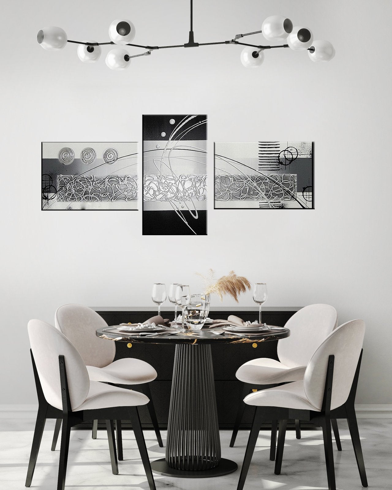 Quadro Moderno Dipinto a Mano su Tela Astratto a 3 Pannelli N56