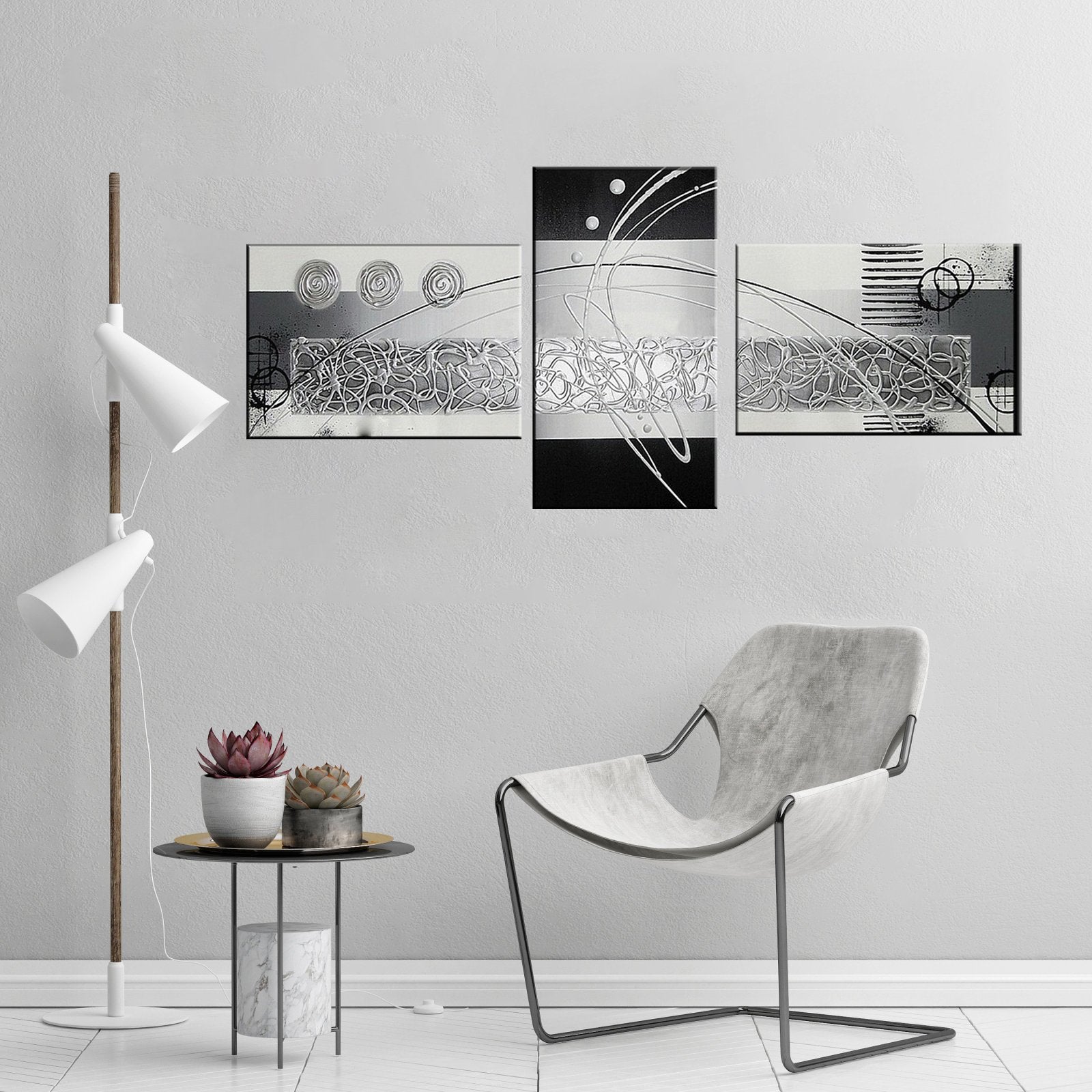 Quadro Moderno Dipinto a Mano su Tela Astratto a 3 Pannelli N56