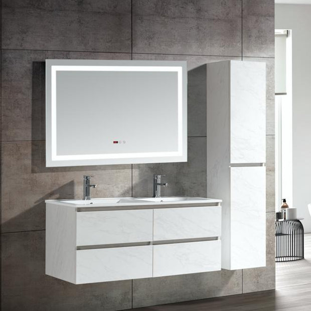 Set Mobile Arredo Bagno Roma Stone Bianco con Doppio Lavabo 120 cm