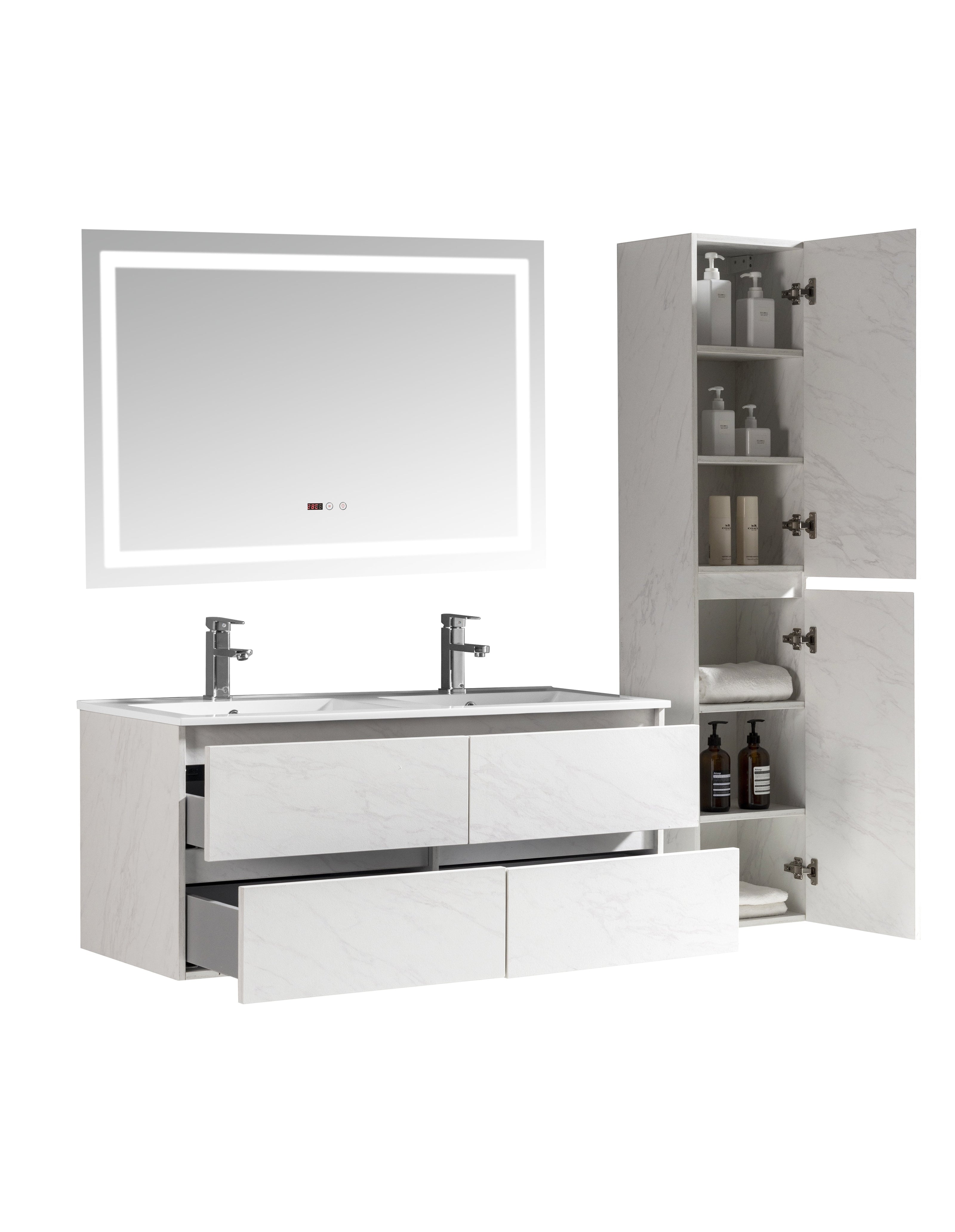 Set Mobile Arredo Bagno Roma Stone Bianco con Doppio Lavabo 120 cm
