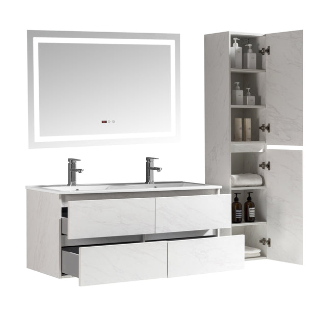 Set Mobile Arredo Bagno Roma Stone Bianco con Doppio Lavabo 120 cm