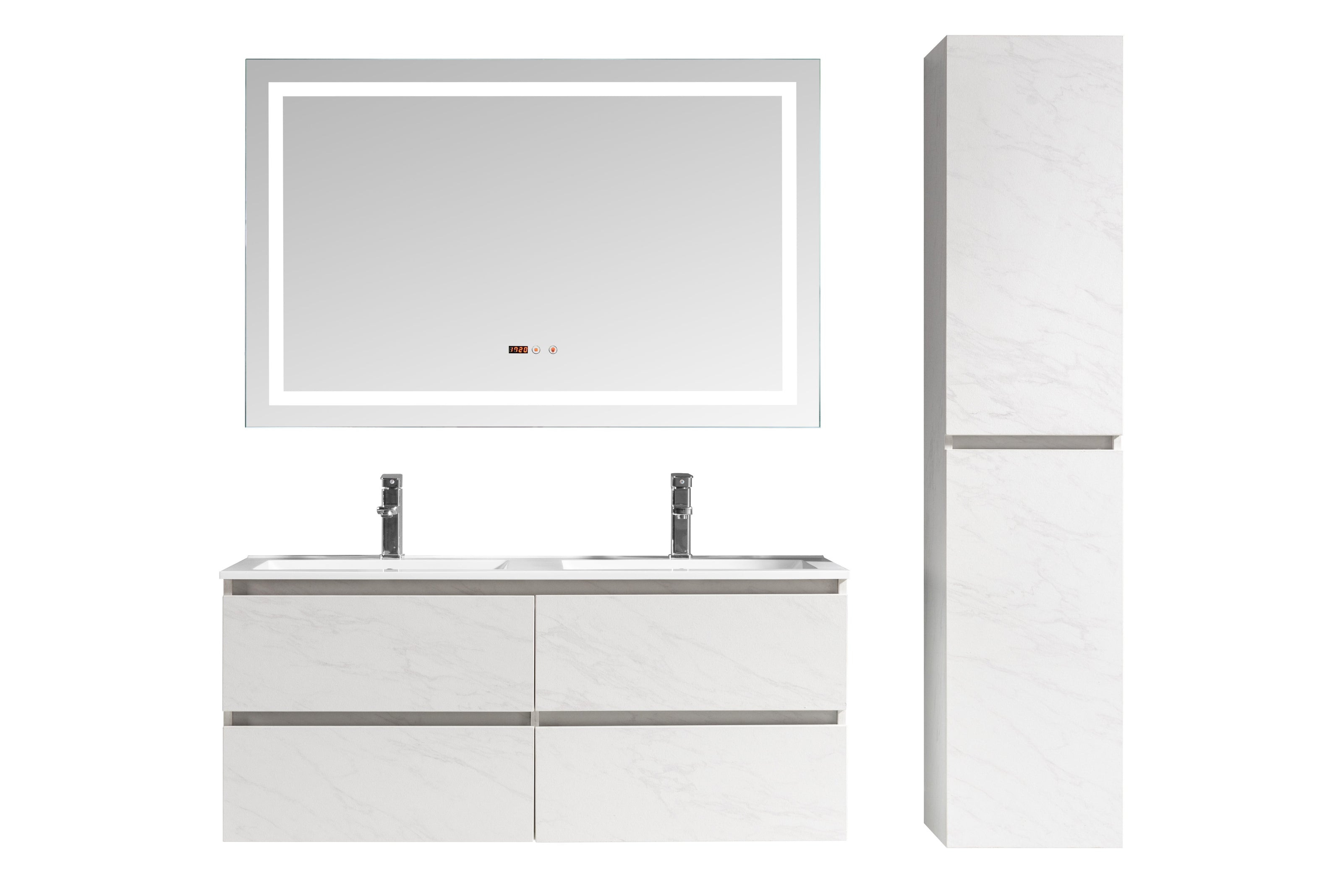 Set Mobile Arredo Bagno Roma Stone Bianco con Doppio Lavabo 120 cm