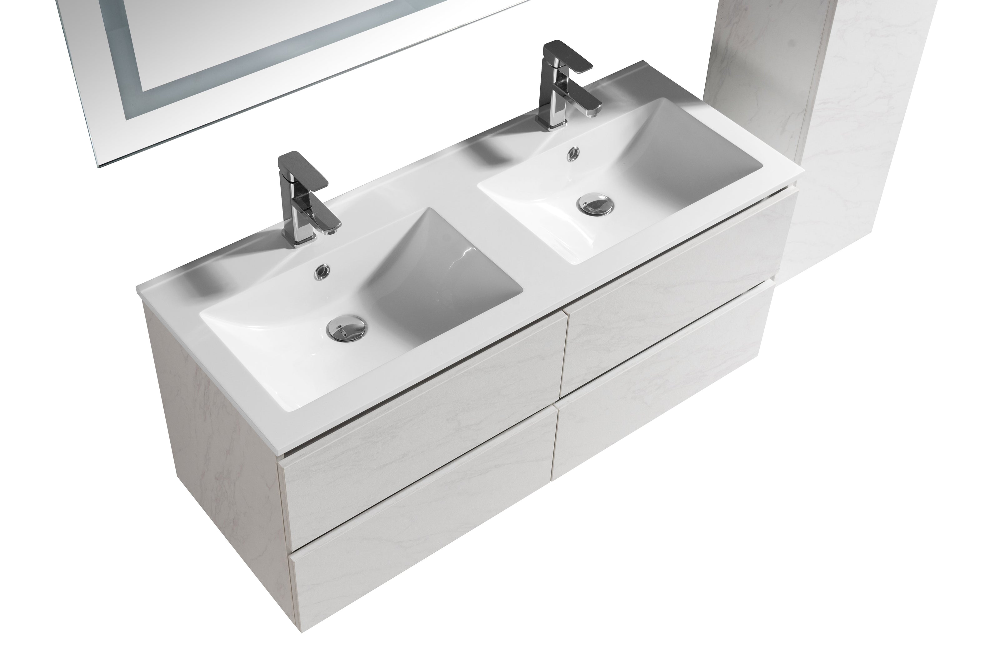 Set Mobile Arredo Bagno Roma Stone Bianco con Doppio Lavabo 120 cm