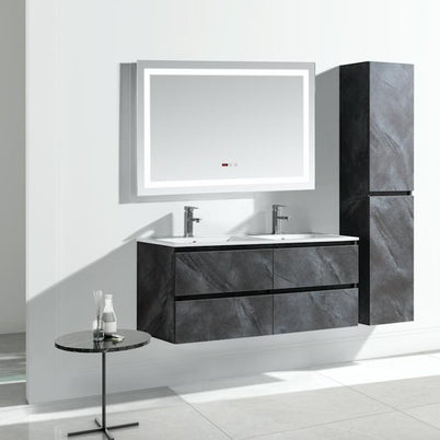 Set Mobile Arredo Bagno Roma Stone con Doppio Lavabo Color Grigio Antracite 120 cm