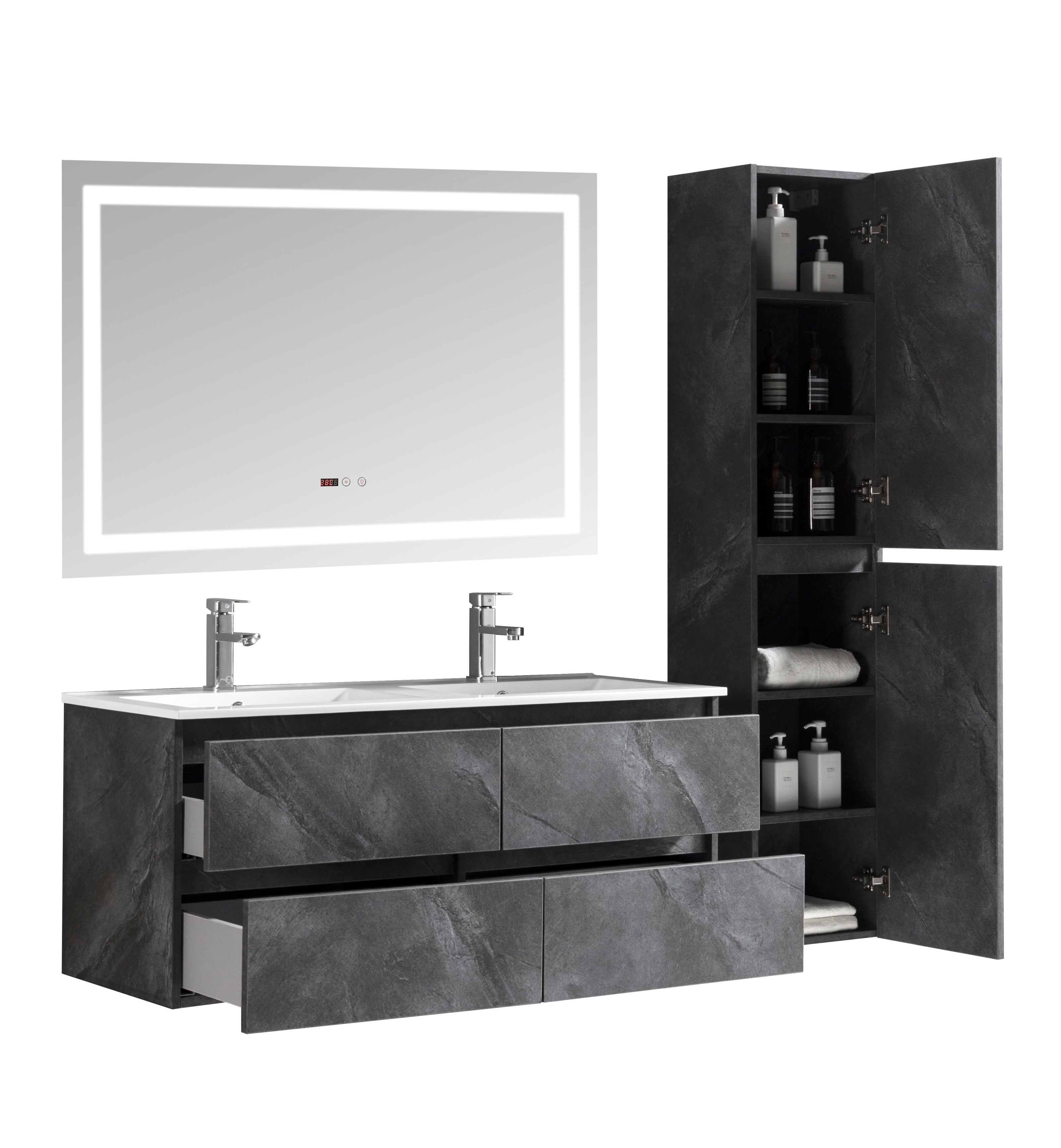 Set Mobile Arredo Bagno Roma Stone con Doppio Lavabo Color Grigio Antracite 120 cm