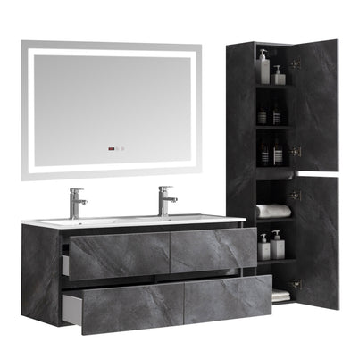 Set Mobile Arredo Bagno Roma Stone con Doppio Lavabo Color Grigio Antracite 120 cm