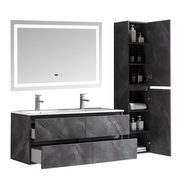 Set Mobile Arredo Bagno Roma Stone con Doppio Lavabo Color Grigio Antracite 120 cm